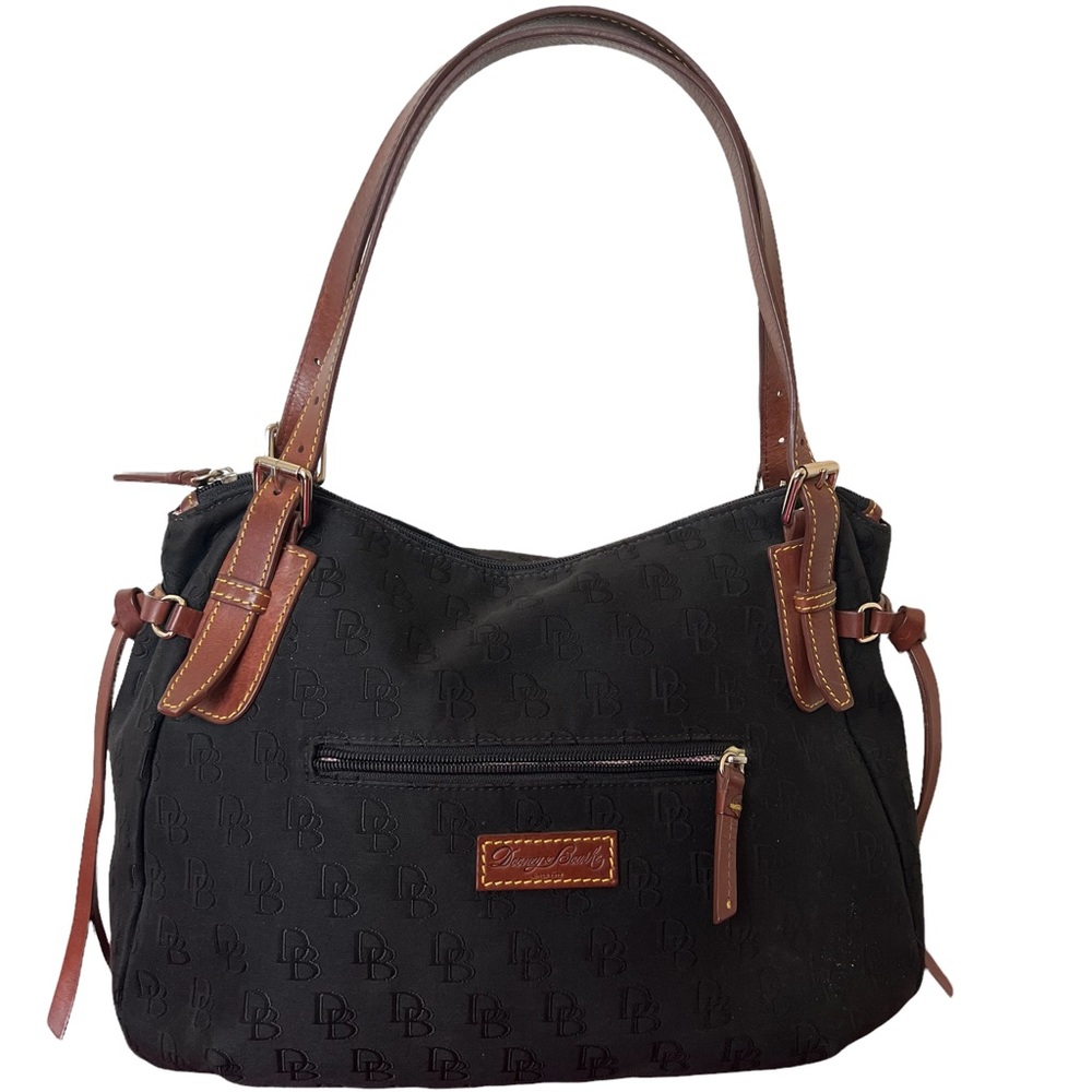 Dooney and Bourke canvas DB black and leather shoulder bag